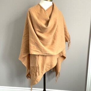 Portolano Camel Lambswool Fringed Shawl Wrap - One Size, 100% Wool